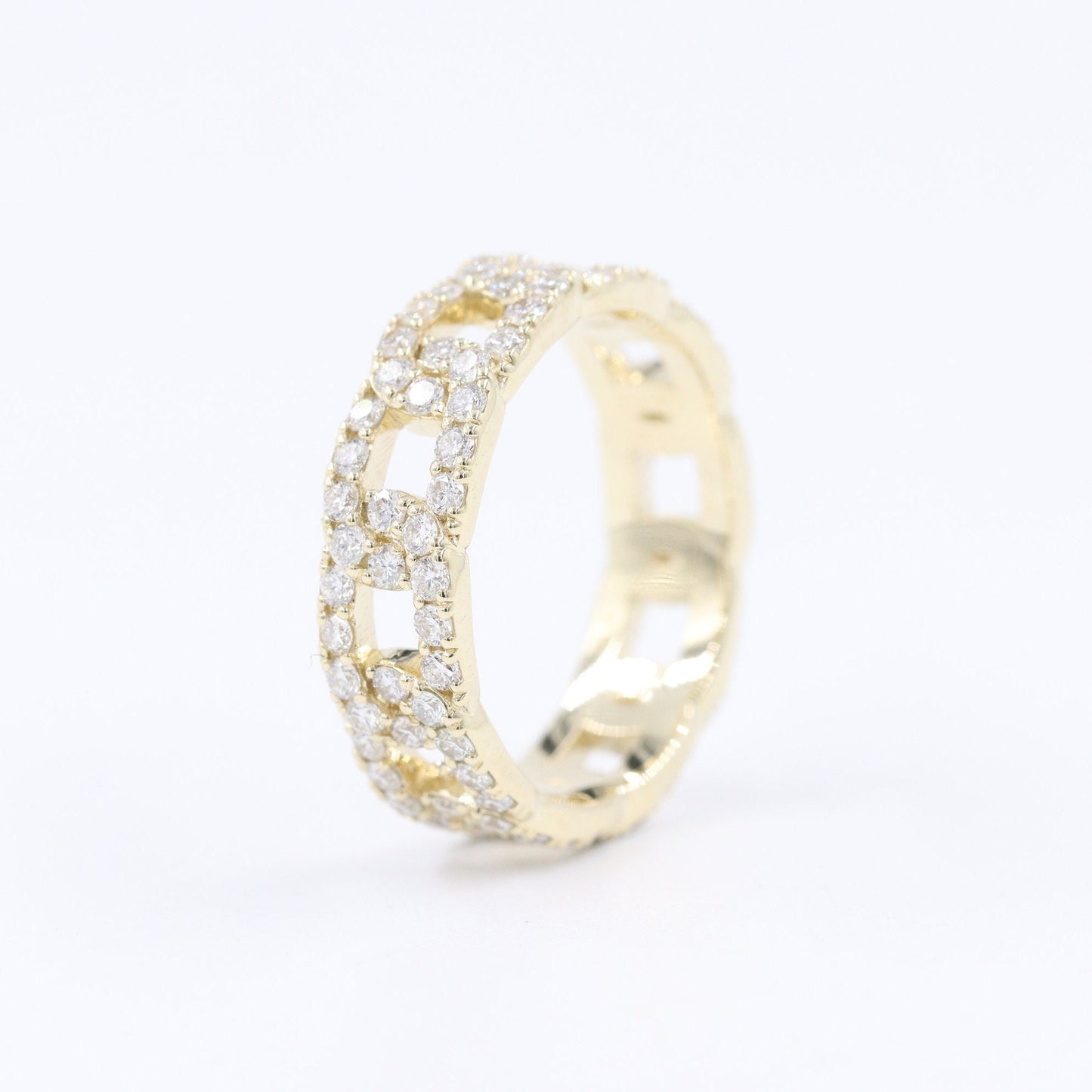 Eternity Full Diamond Chain Shape Ring/1.4ct Round Diamond Chain Shape Ring/Stackable Minimalist Square Diamond Ring/Width 5.8mm Men & Women
