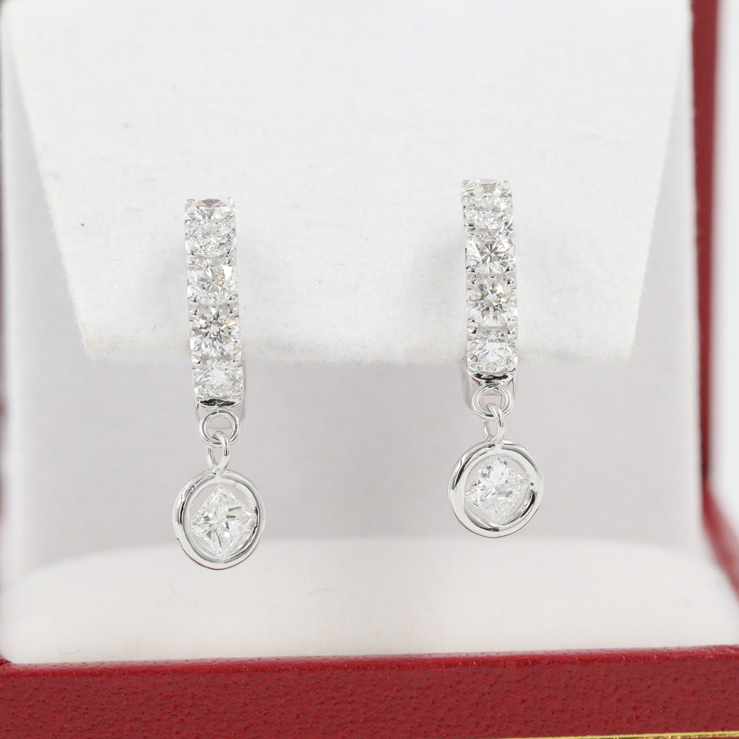 Diamond Hoop Earrings with Dangle Charm/Chunky 1ct Round  Diamond Hoop Earrings/Diamond Huggie/Diamond Hoop/Anniversary gift/Gift for her