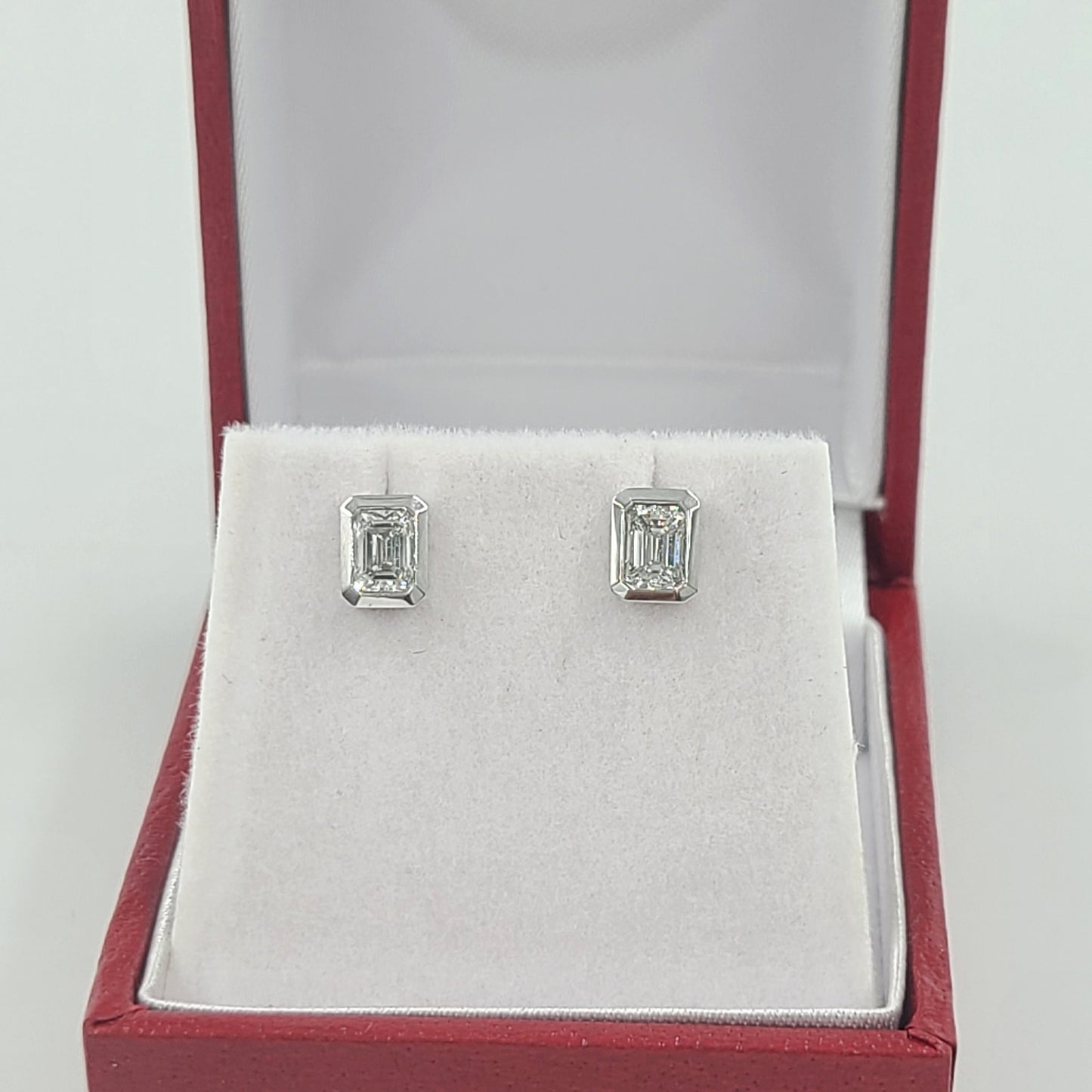 Emerald Cut Diamond 0.6ct Solitaire Bezel Set Earrings / Anniversary gift /1 00% Natural Diamond Earrings / Gift for her Stud Earrings