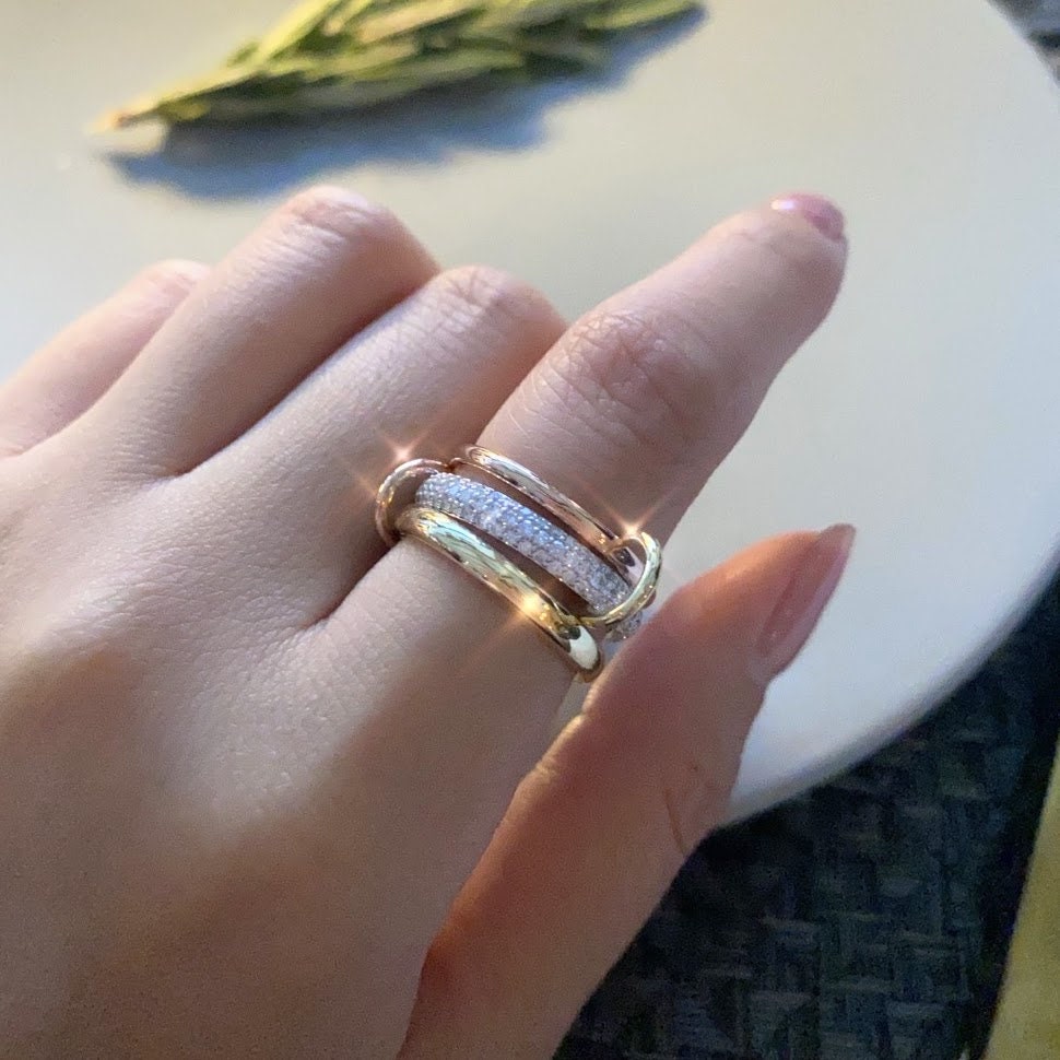 Stacking Rings with Connectors/Yellow Rose White gold 3 Bands with 2 c –  Sean K Jewelry